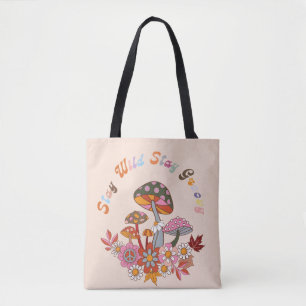 Retro colourful boho flowers groovy floral design tote bag