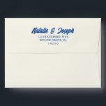 Retro Colourful Bold Bright Vintage Modern Wedding Envelope<br><div class="desc">A retro modern hand written bright colourful wedding envelope. Which features bold vintage  bride and groom's names in blue colour. And  personalised return address .  On simple beige creamy vintage colour background. Which suits the whole wedding suite.</div>