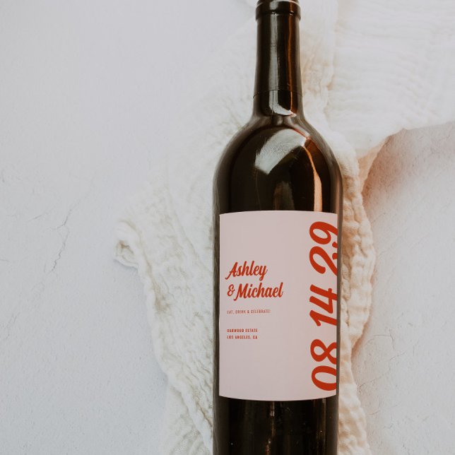 Retro Colourful & Bold Wedding  Wine Label (Creator Uploaded)