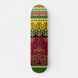 Retro Colourful Burgundy Green Abstract Trendy Coo Skateboard