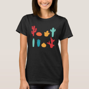 Retro Colourful Cactus Plants Gardening Succulent T-Shirt