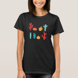 Retro Colourful Cactus Plants Gardening Succulent T-Shirt