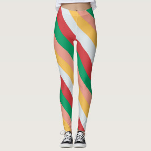 Retro Colourful Candy Cane Stripe Festive Leggings