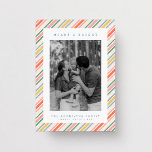 Retro Colourful Candy Cane Stripe Photo Christmas Holiday Card