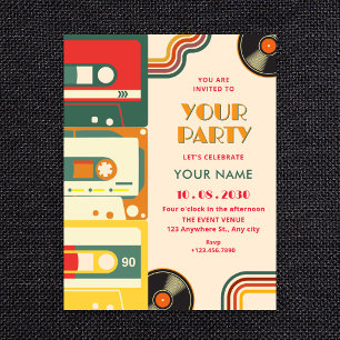 Retro colourful cassete music invitation