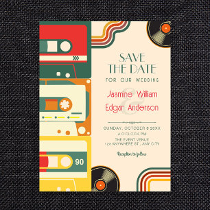Retro colourful cassete music wedding save the date