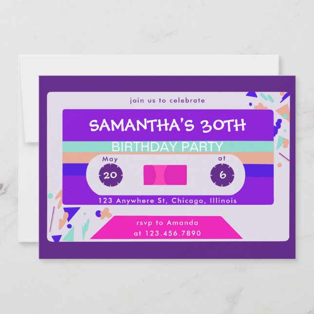 Retro Colourful Cassette Tape Birthday Party Invitation (Front)