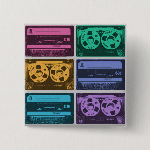 Retro Colourful Cassette Tapes 15 Cm Square Badge
