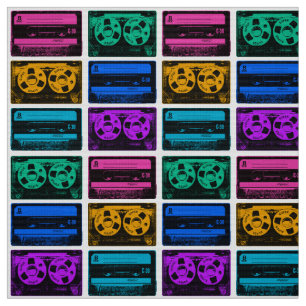 Retro Colourful Cassette Tapes Fabric
