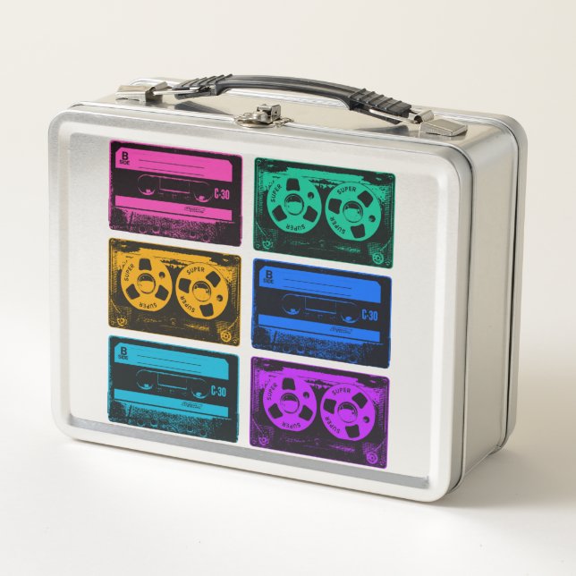Retro Colourful Cassette Tapes Metal Lunch Box (Front)