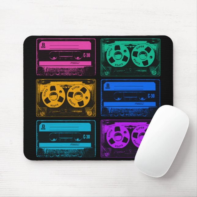 Retro Colourful Cassette Tapes Mouse Mat (With Mouse)
