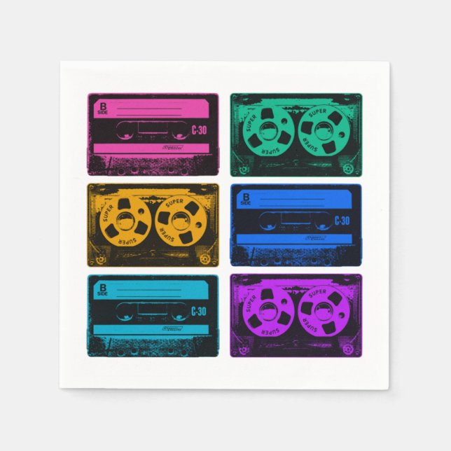 Retro Colourful Cassette Tapes Napkin (Front)