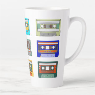 Retro Colourful Cassettes 80's Nostalgia Latte Mug