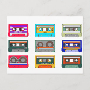 Retro Colourful Cassettes 80's Nostalgia Postcard