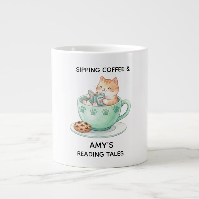 Retro Colourful Cat Custom Name Reading Coffee Mug (Front)