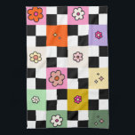 Retro Colourful Chequered Daisies Flower Check Tea Towel<br><div class="desc">Chequered Daisies - Retro Colourful Flower Check Pattern - Chequerboard.</div>