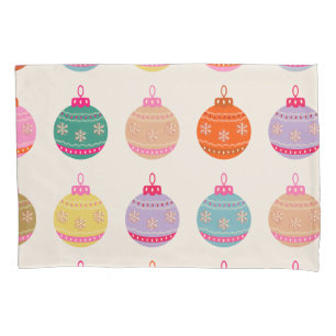 Retro Colourful Christmas Baubles Pillowcase