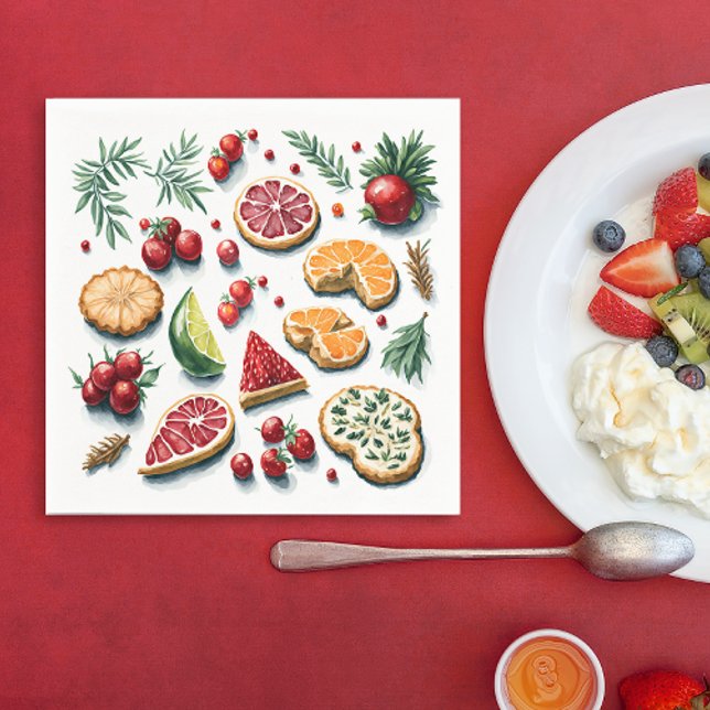 Retro Colourful Christmas Cookie Watercolor Patter Napkin (Creator Uploaded)