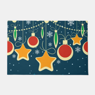 Retro Colourful Christmas Ornaments Design Doormat