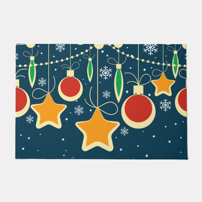 Retro Colourful Christmas Ornaments Design Doormat (Front)