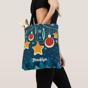 Retro Colourful Christmas Ornaments Design Tote Ba