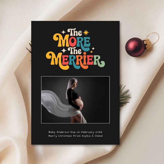 Retro Colourful Christmas Pregnancy Black Holiday Card (Creator Uploaded)