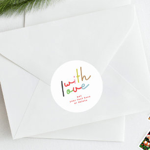 retro colourful Christmas with love return address Classic Round Sticker
