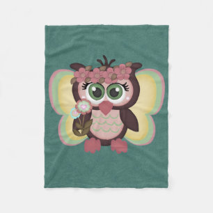 Retro Colourful Custom Owl Fleece Blanket