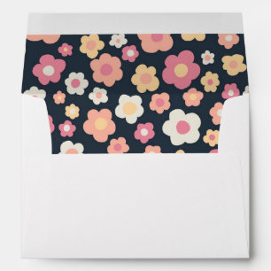 Retro Colourful Daisies Pink Gold Cheerful Wedding Envelope