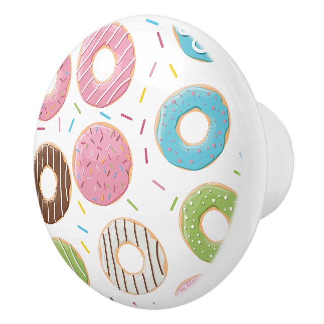 Retro Colourful Doughnuts Pattern Minimalist Fun P Ceramic Knob (Right)