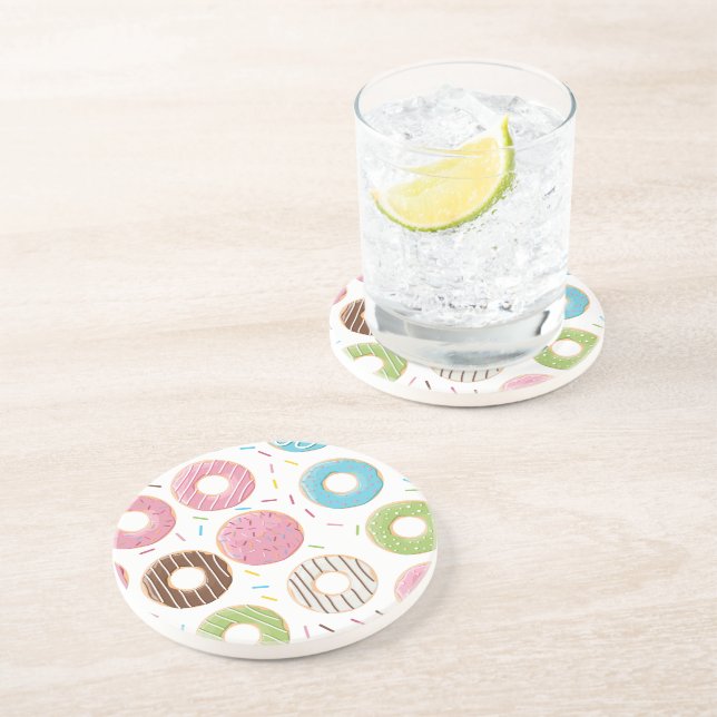 Retro Colourful Doughnuts Pattern Minimalist Fun P Coaster (Side)