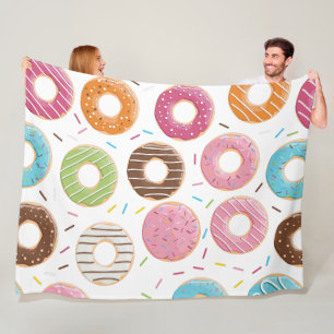 Retro Colourful Doughnuts Pattern Minimalist Fun P Fleece Blanket