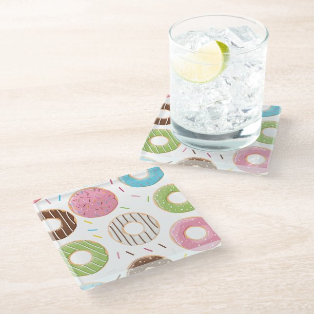 Retro Colourful Doughnuts Pattern Minimalist Fun P Glass Coaster (Angled)
