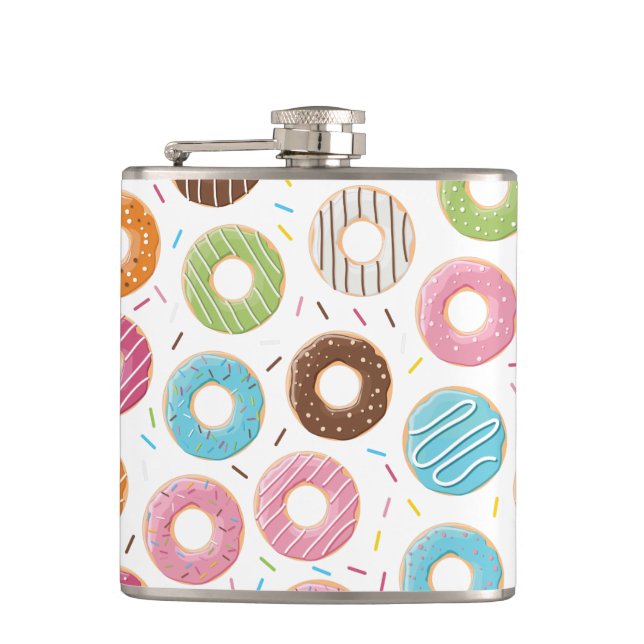 Retro Colourful Doughnuts Pattern Minimalist Fun P Hip Flask (Front)