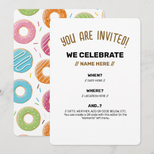 Retro Colourful Doughnuts Pattern Minimalist Fun P Invitation