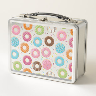Retro Colourful Doughnuts Pattern Minimalist Fun P Metal Lunch Box