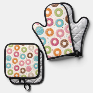 Retro Colourful Doughnuts Pattern Minimalist Fun P Oven Mitt & Pot Holder Set