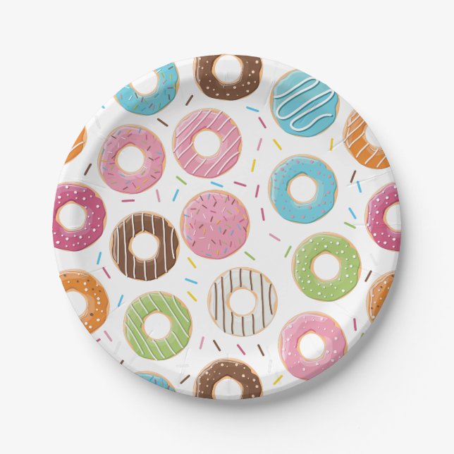 Retro Colourful Doughnuts Pattern Minimalist Fun P Paper Plate (Front)