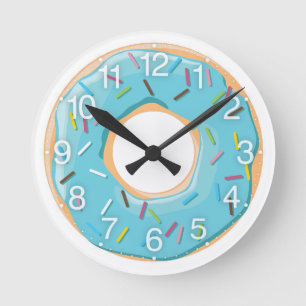 Retro Colourful Doughnuts Pattern Minimalist Fun P Round Clock