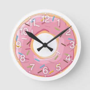 Retro Colourful Doughnuts Pattern Minimalist Fun P Round Clock