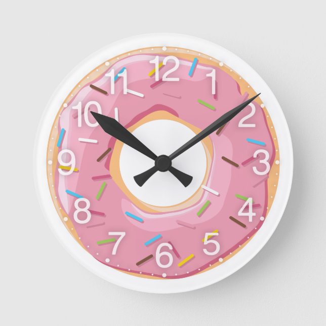 Retro Colourful Doughnuts Pattern Minimalist Fun P Round Clock (Front)