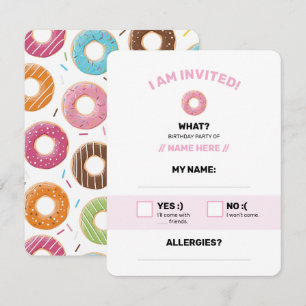 Retro Colourful Doughnuts Pattern Minimalist Fun P RSVP Card