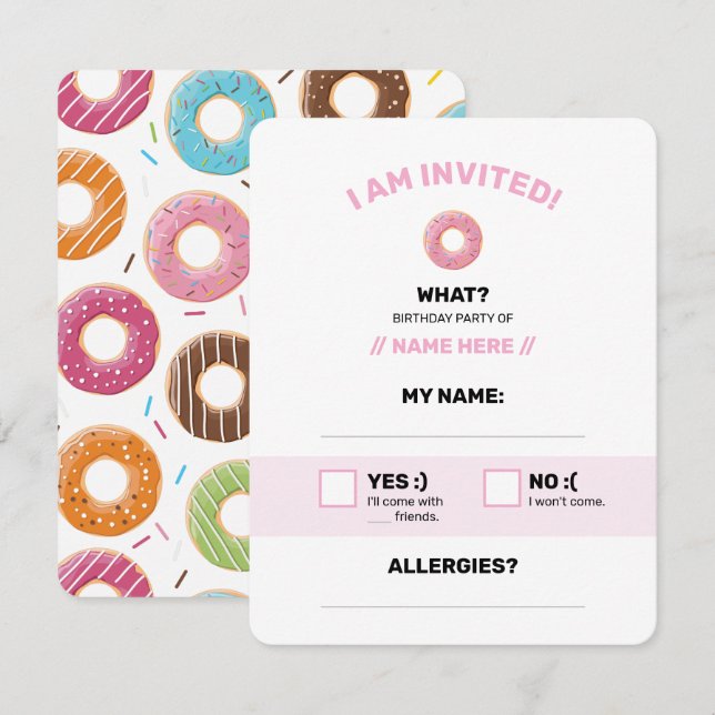 Retro Colourful Doughnuts Pattern Minimalist Fun P RSVP Card (Front/Back)