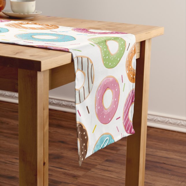 Retro Colourful Doughnuts Pattern Minimalist Fun P Short Table Runner (In Situ)