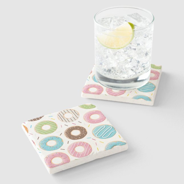 Retro Colourful Doughnuts Pattern Minimalist Fun P Stone Coaster (Side)