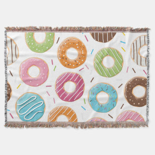 Retro Colourful Doughnuts Pattern Minimalist Fun P Throw Blanket