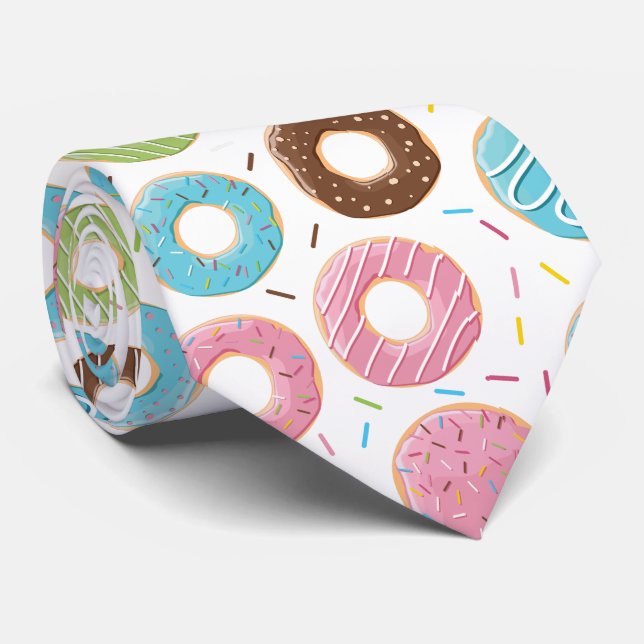 Retro Colourful Doughnuts Pattern Minimalist Fun P Tie (Rolled)