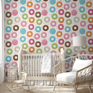 Retro Colourful Doughnuts Pattern Minimalist Fun P Wallpaper