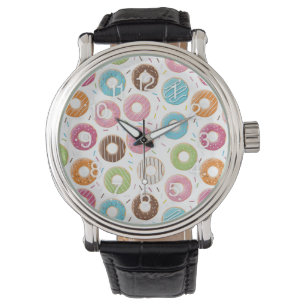 Retro Colourful Doughnuts Pattern Minimalist Fun P Watch