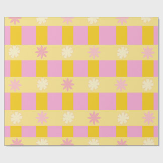 Retro Colourful Floral Chequerboard Pattern Wrapping Paper